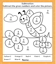 Color by subtraction | Free Printable Worksheets for Kids