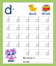 Lowercase Alphabet d Tracing Worksheets | Letter d Trace and Write