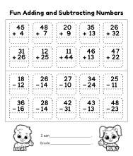 addition and subtraction worksheet