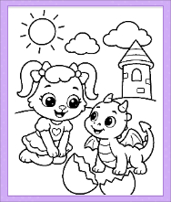 Ruby With Newborn Dragon Baby Coloring Page showing Ruby beside an adorable newly born baby dragon.