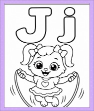 Letter J coloring page featuring large outlined uppercase J and lowercase j letters for alphabet learning.