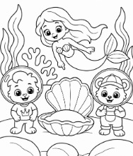 Free Mermaid Coloring Pages featuring magical underwater mermaids for kids, preschool, kindergarten, and creative activities