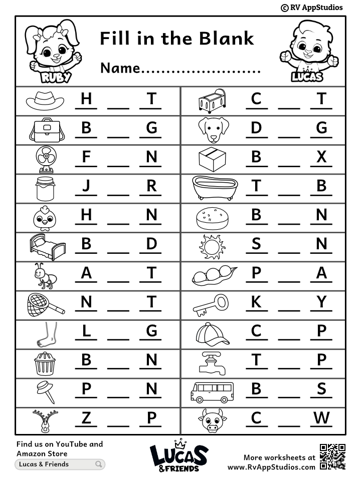Fill in the Blank Words Worksheets - Free Printable Worksheets for Kids