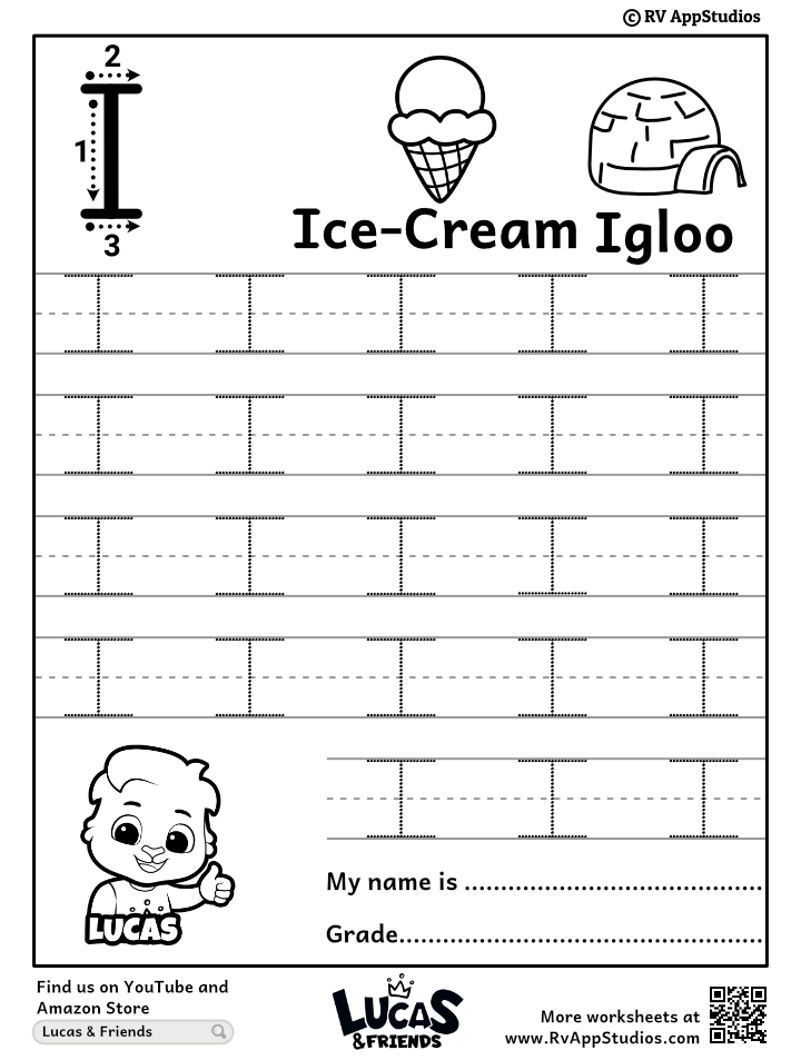 worksheet Letter I, Alphabet tracing practice Letter I. Letter I uppercase  and lowercase tracing with Ink, Igloo and Ice-cream. Handwriting exercise  for kids - Printable worksheet. 11981352 Vector Art at Vecteezy