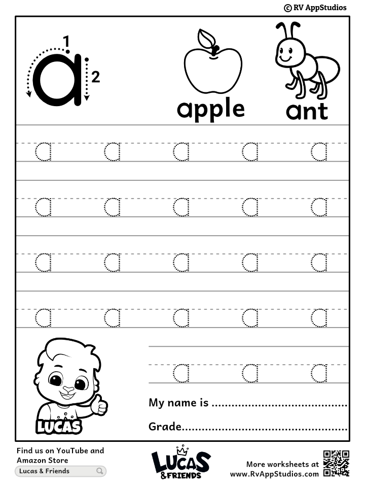 Lowercase Letter a Tracing Worksheets | Trace Small Letter a Worksheet
