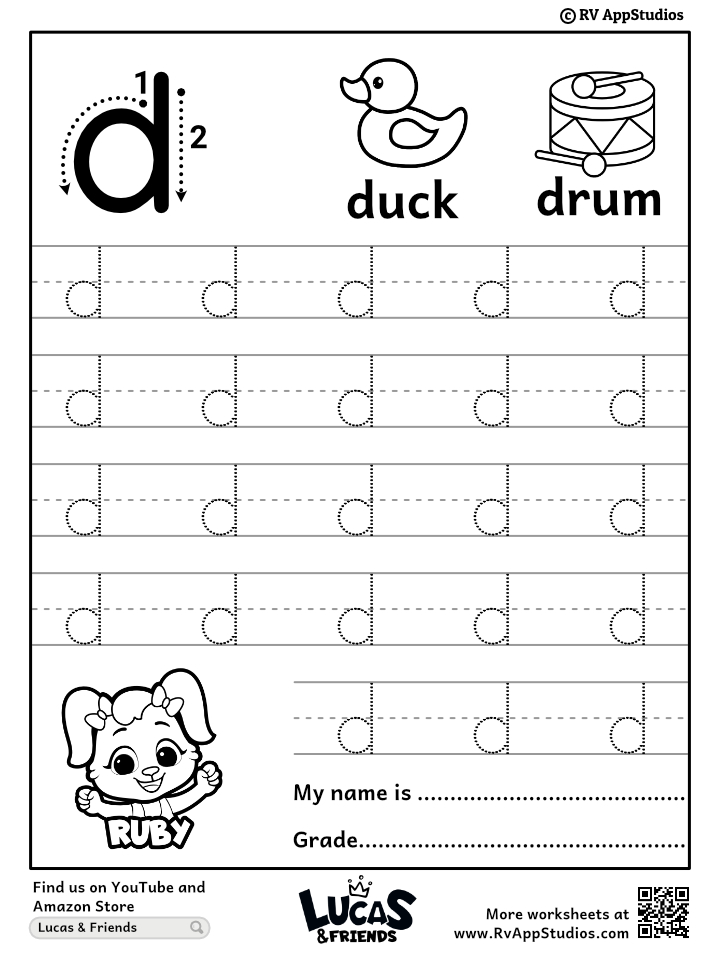 Lowercase Letter d Tracing Worksheets | Trace Small Letter d Worksheet