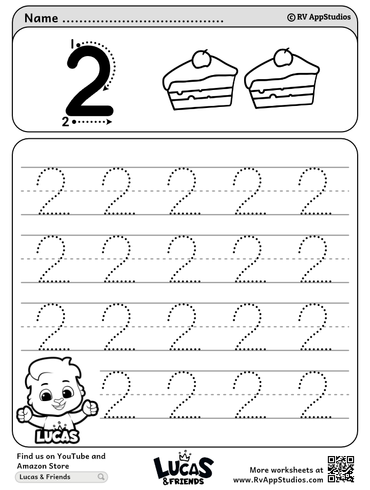 Number 2 Tracing Worksheets | Count and Trace Number 2
