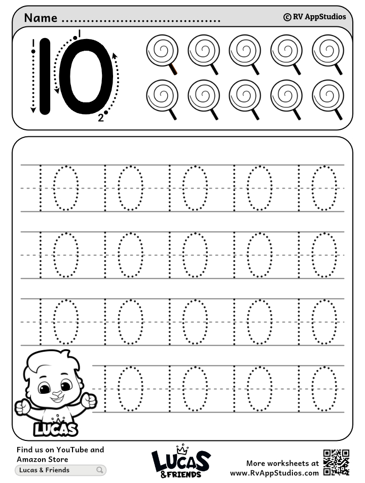 Number 10 Tracing Worksheets | Count and Trace Number 10