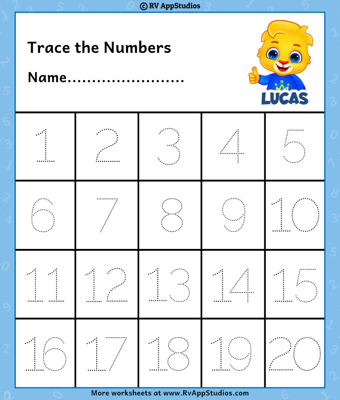 Number Tracing Practice 1 20 Tracing Worksheet Preschool Kindergarten 