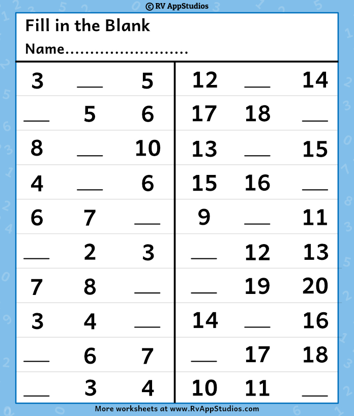 Missing number math worksheets printable