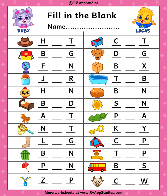 Fill in the Blank Words Worksheets - Free Printable Worksheets for Kids