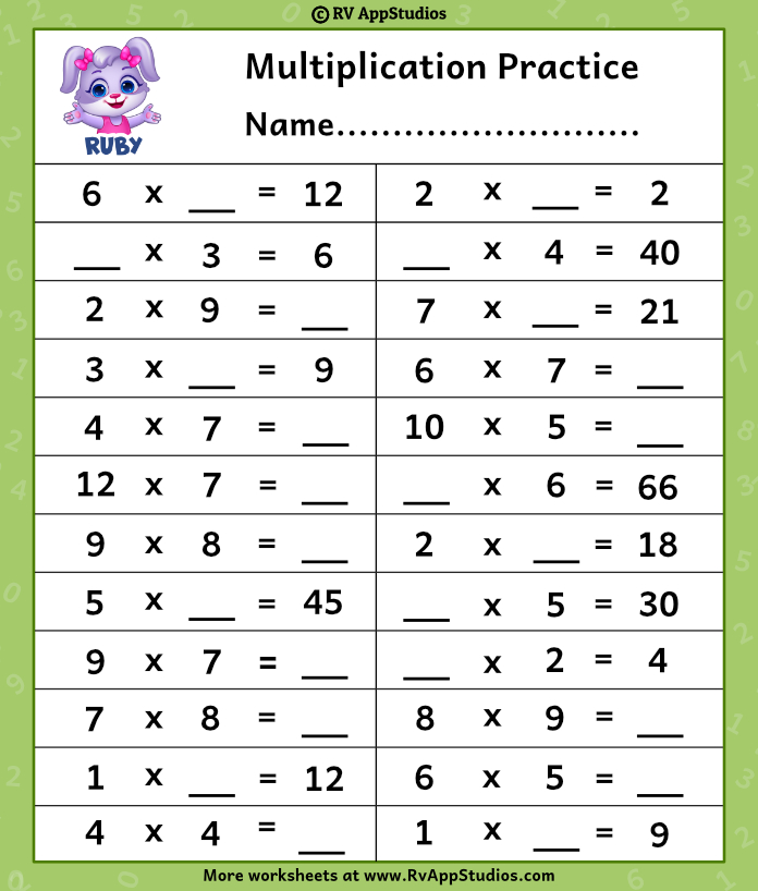Multiplication Practice Worksheets | Free Printables