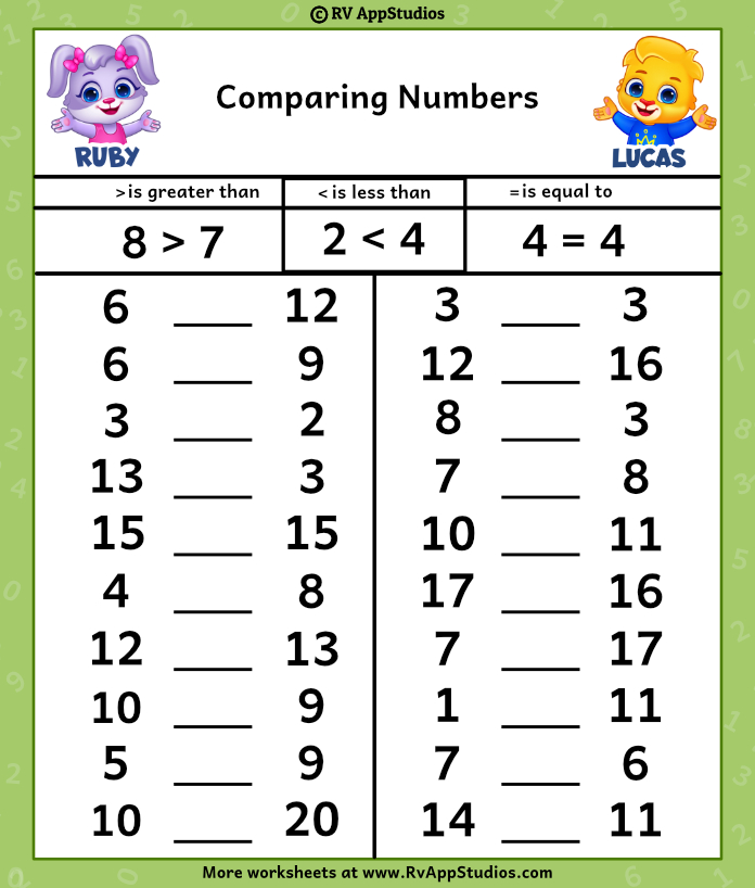 Comparing Numbers Worksheets Free Math Worksheets