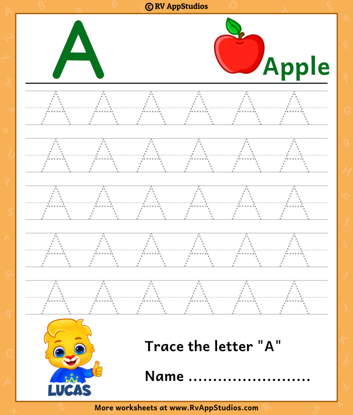 Free Printable Worksheet for Kids - Trace uppercase letter A