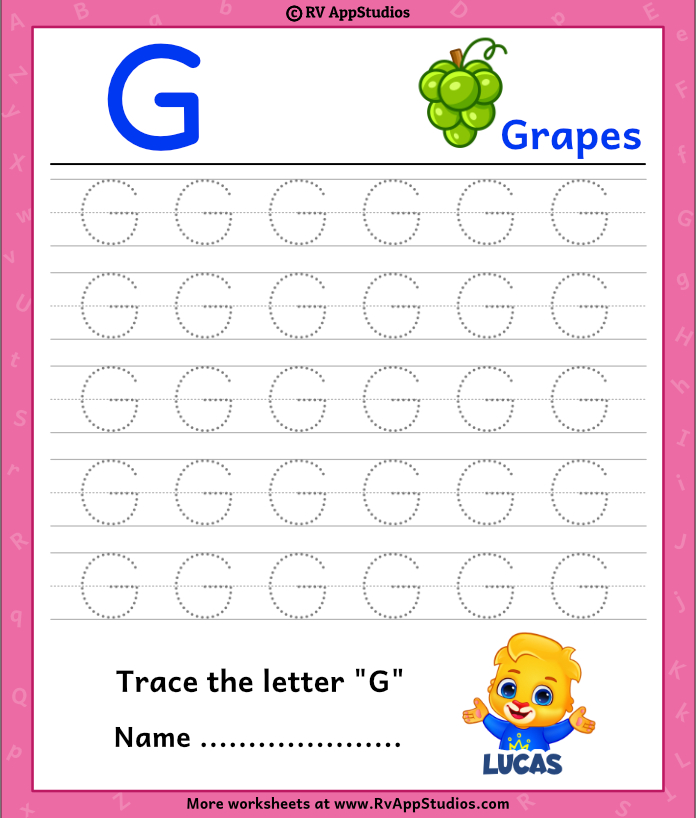 Free Printable Worksheet For Kids Trace Uppercase Letter G