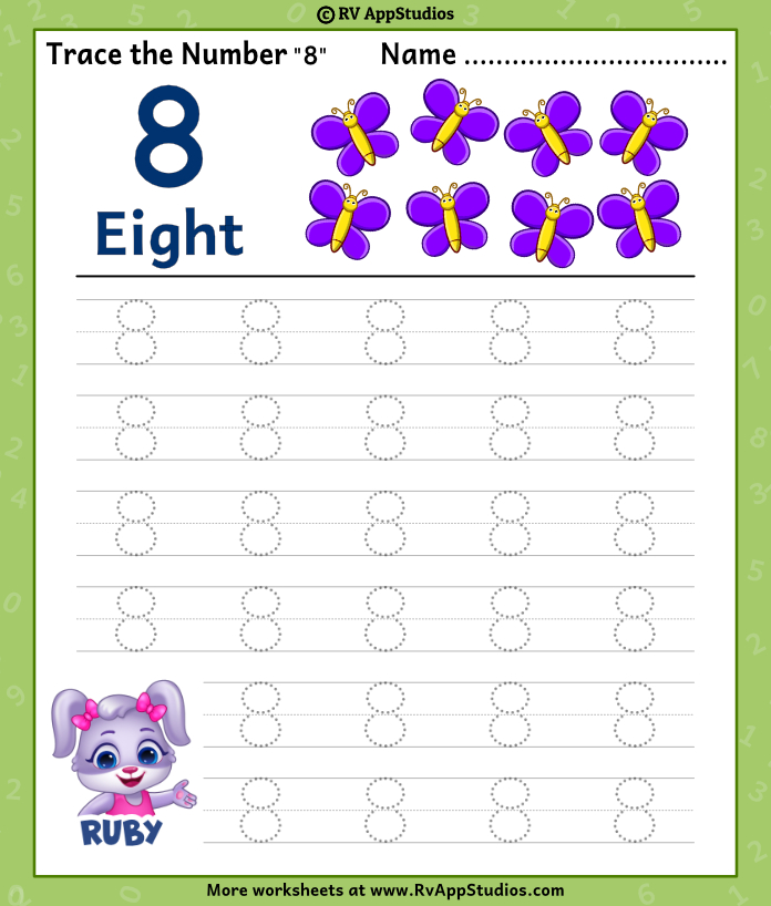 Trace Number 8 Worksheet For FREE For Kids