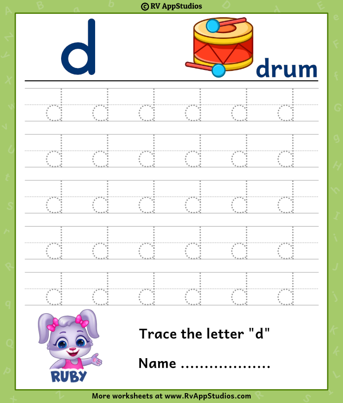 Trace Lowercase Letter D Worksheet For Free
