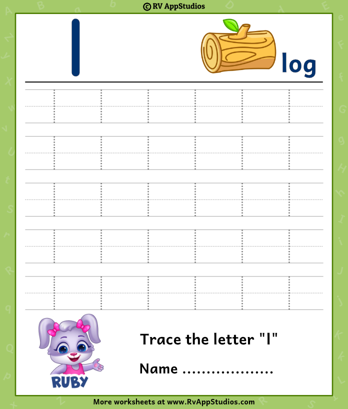 trace lowercase letter l worksheet for free