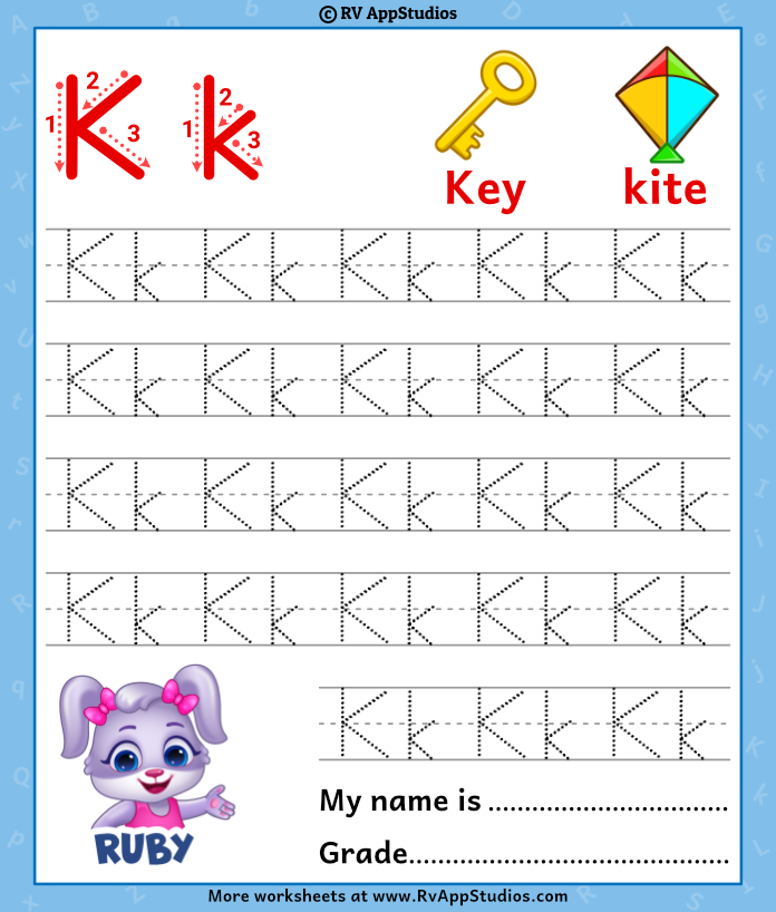 Trace Alphabet Letter Kk Worksheets