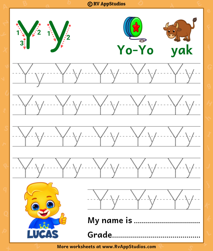 Trace Alphabet Letter Yy Worksheets