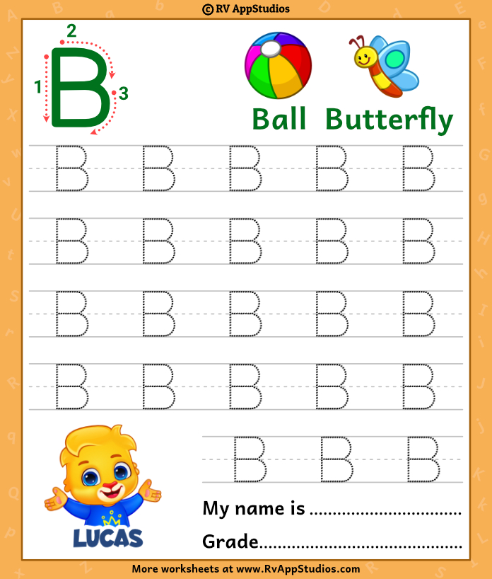 Uppercase Letter B Tracing Worksheets
