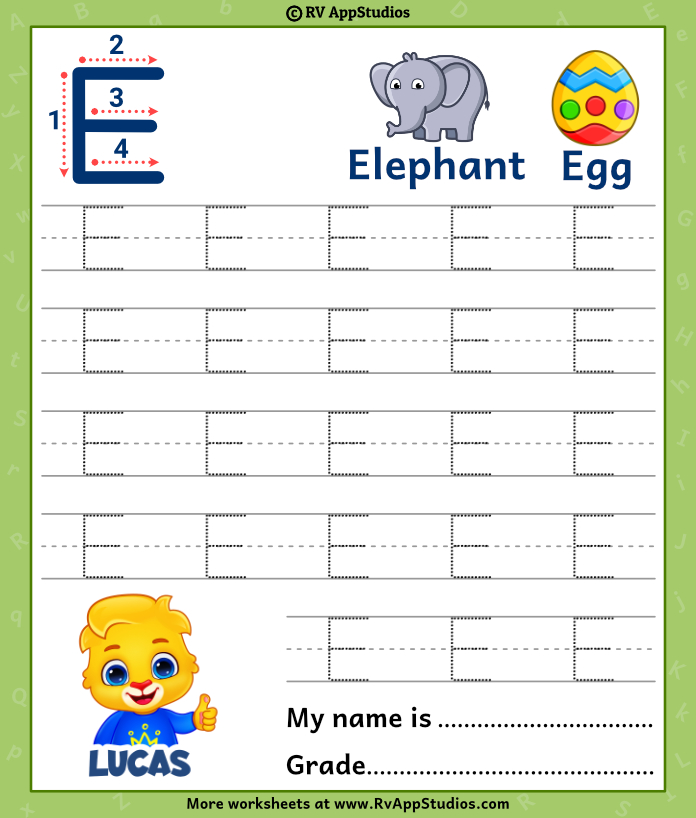 Uppercase Letter E Tracing Worksheets