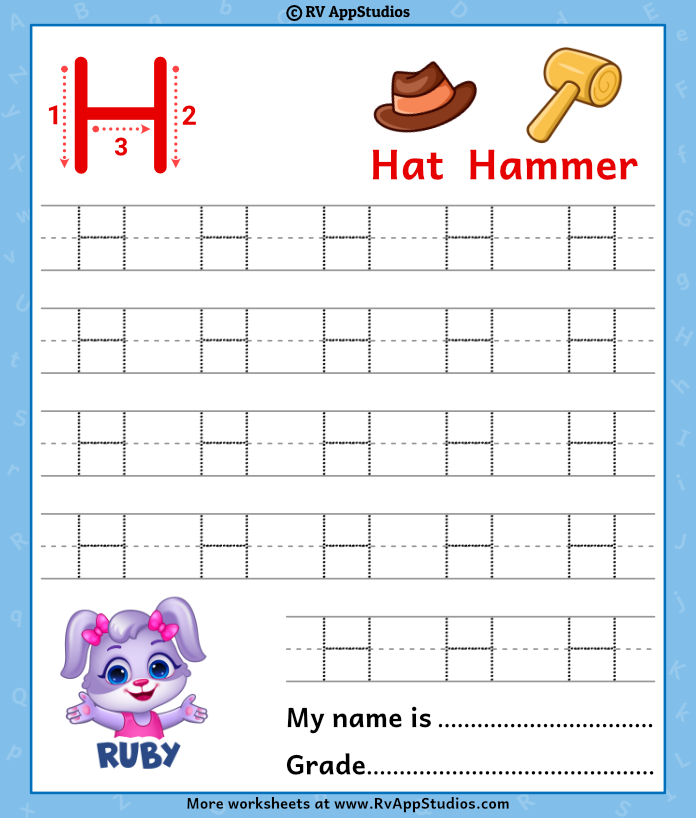 Uppercase Letter H Tracing Worksheet Doozy Moo Capital Letter H Tracing Worksheet Trace 