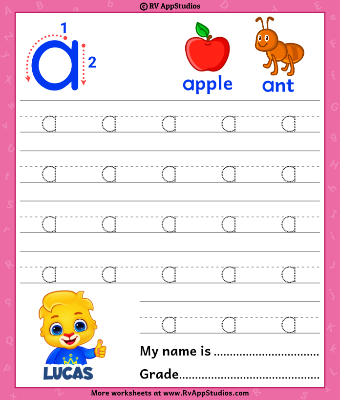 Lowercase Letter a Tracing Worksheets  Trace Small Letter a Worksheet