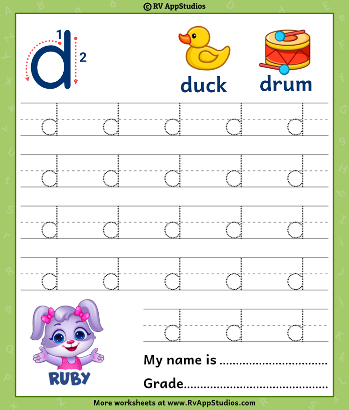 Lowercase Alphabet d Tracing Worksheets | Letter d Trace and Write