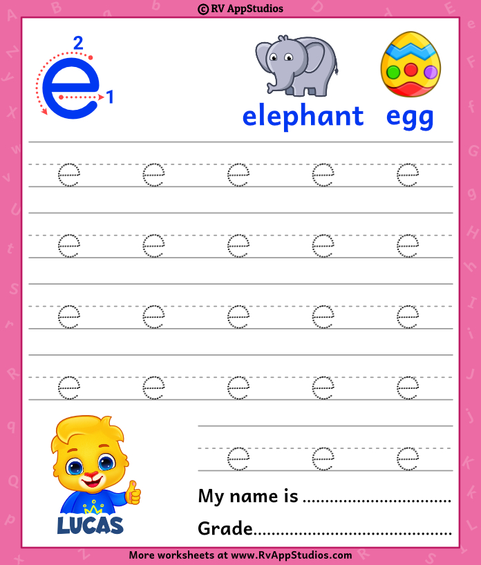 Lowercase Letter e Tracing Worksheets | Trace Small Letter e Worksheet