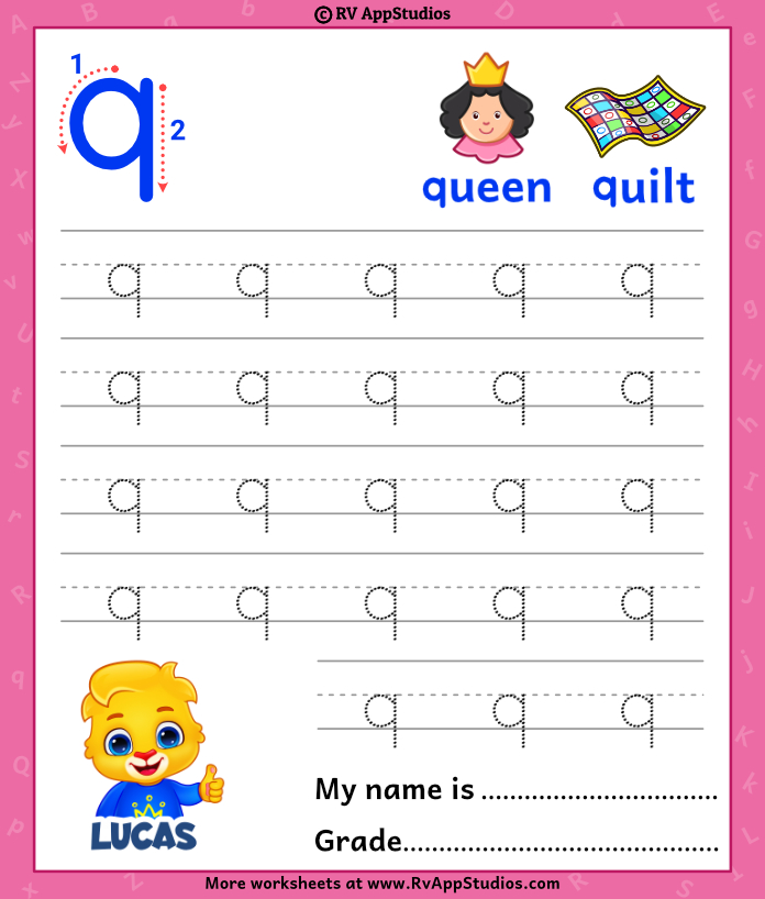 Lowercase Alphabet q Tracing Worksheets | Letter q Trace and Write