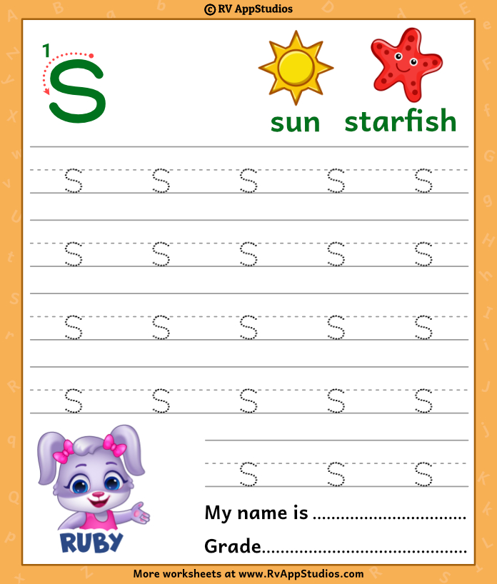 Lowercase Alphabet s Tracing Worksheets | Letter s Trace and Write