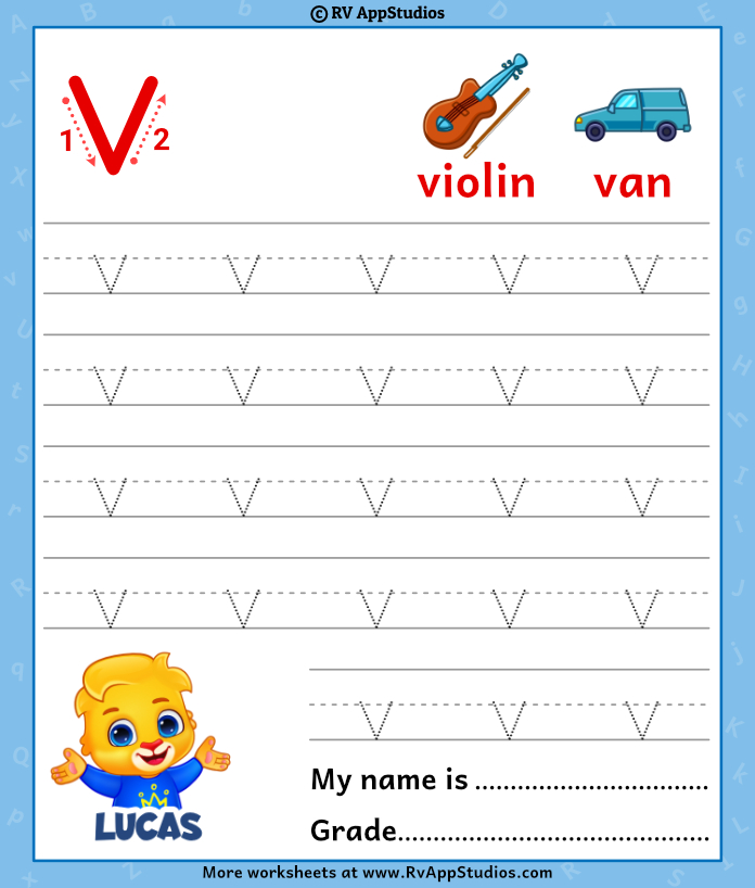 Lowercase Alphabet v Tracing Worksheets | Letter v Trace and Write