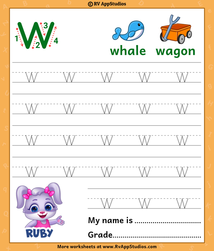 Lowercase Alphabet w Tracing Worksheets | Letter w Trace and Write