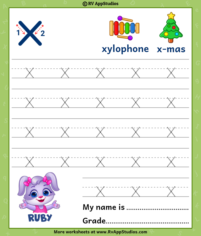 Lowercase Alphabet x Tracing Worksheets | Letter x Trace and Write