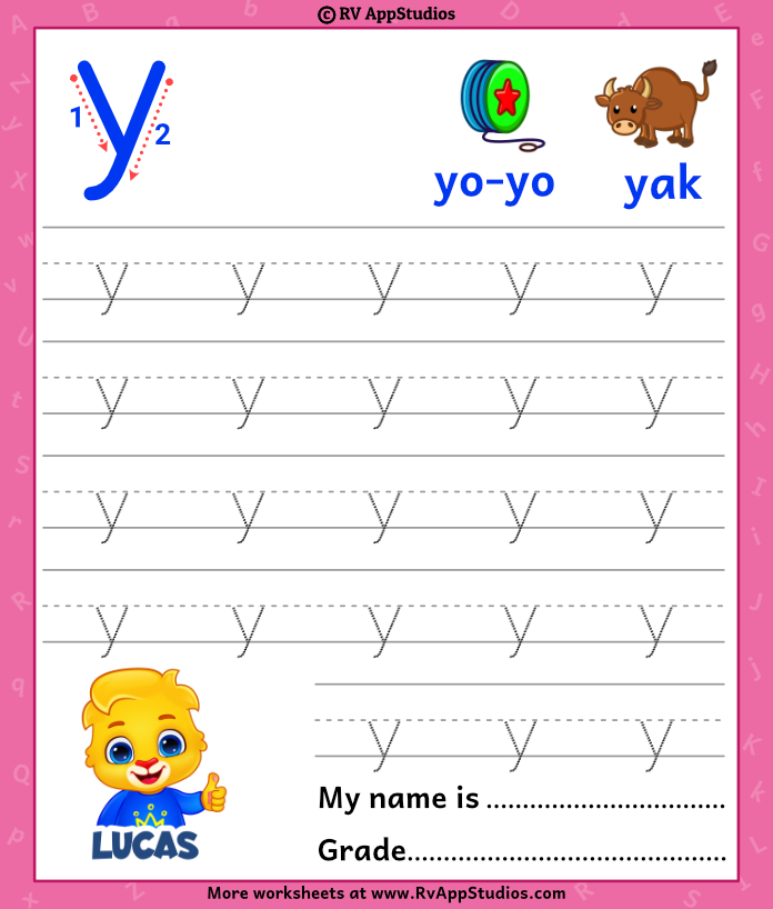 Lowercase Alphabet y Tracing Worksheets | Letter y Trace and Write
