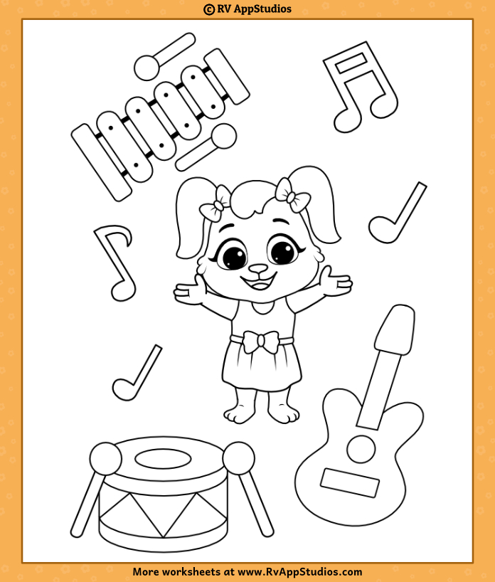 Music instruments coloring pages for kids | Free printables