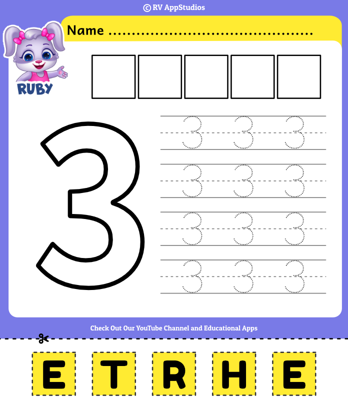 Number 3 Cut and Paste Worksheet