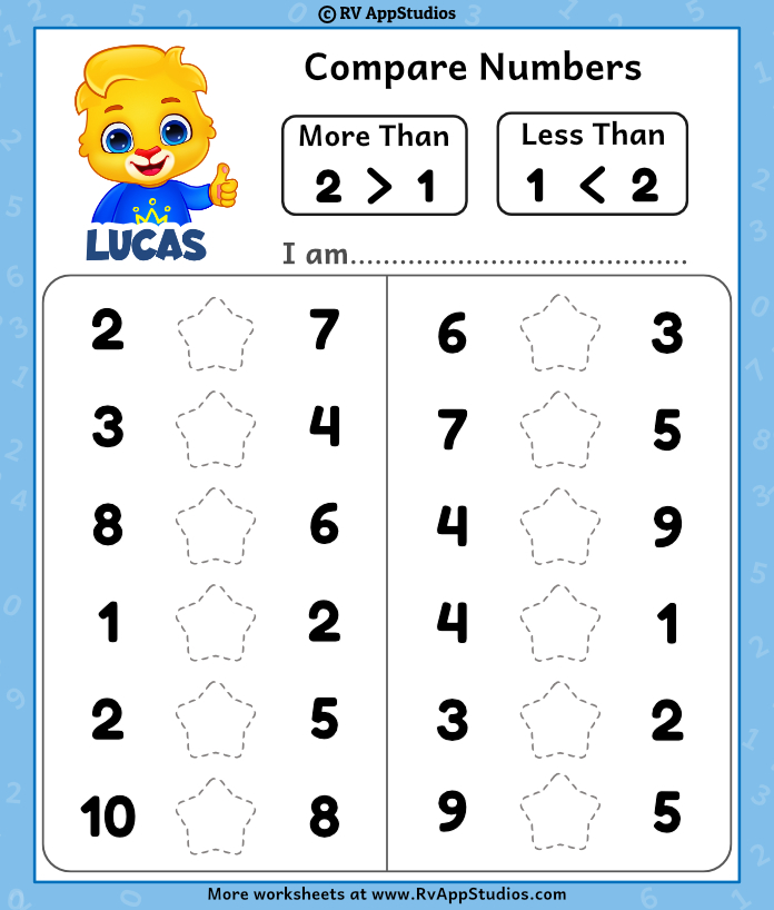 Free Printables for Kids to Practice Maths. More than and Less than  Printable.
