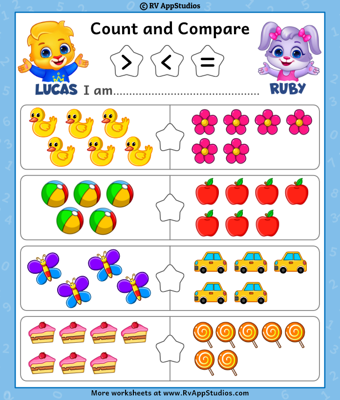 Free Colorful Printable For Kids To Count And Compare Numbers 