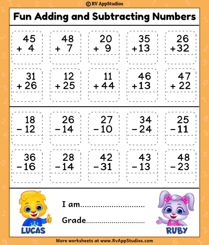 addition and subtraction worksheet