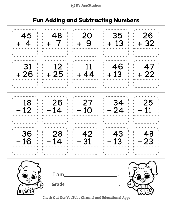 Basic Addition And Subtraction Worksheets Worksheets For Kindergarten