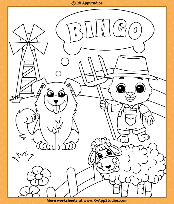 Bingo Kids' Song Coloring Sheet for Children to Color. Free Coloring  Printable for Kids.