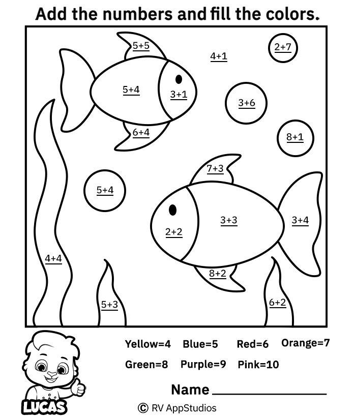Printable Addition Worksheet Coloring Pages