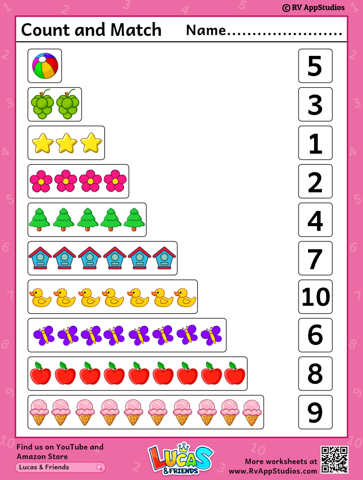 Count And Match Worksheet Printable Preschool Worksheets 86E