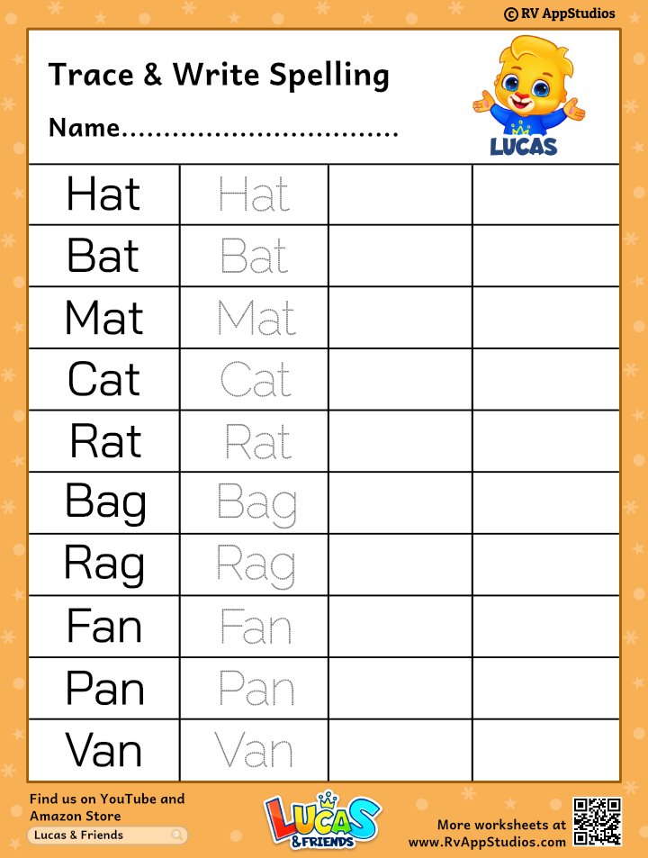 Free Printable Worksheets For Kids - Trace And Write Spelling Words Worksheets