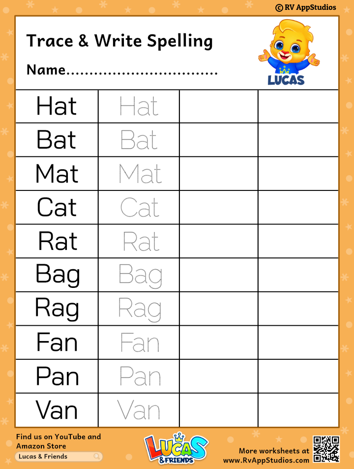 Free Printable Worksheets For Kids Trace And Write Spelling Words 