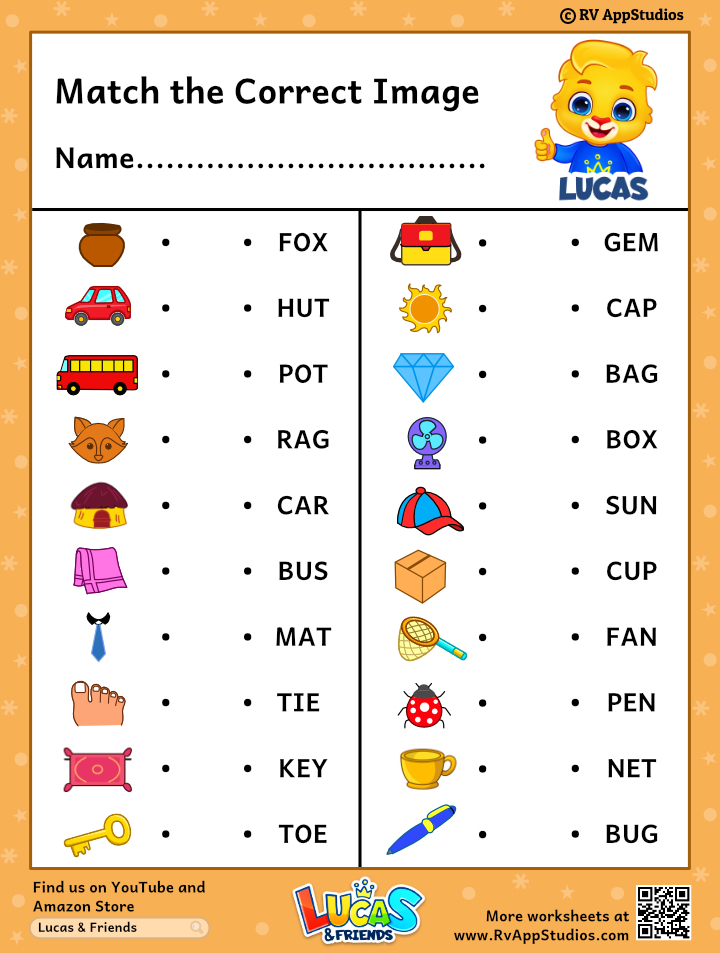 Spelling Worksheets | Match Words To Picture Worksheets