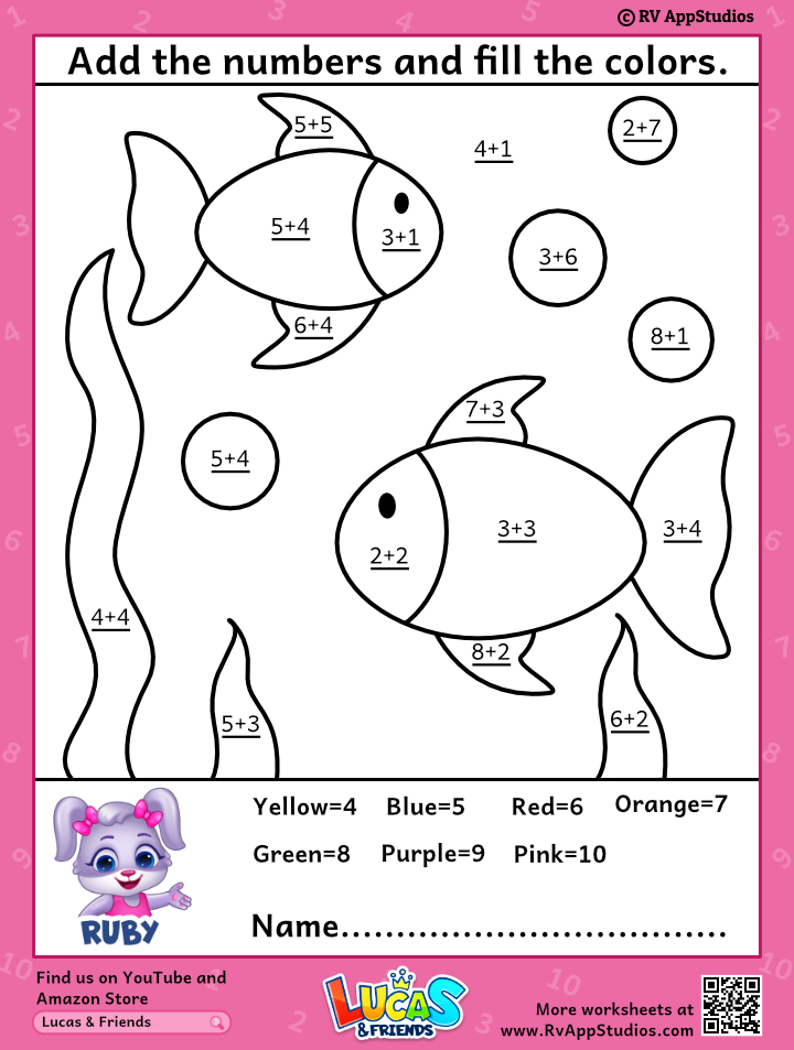 Color By Number Addition Worksheets Free