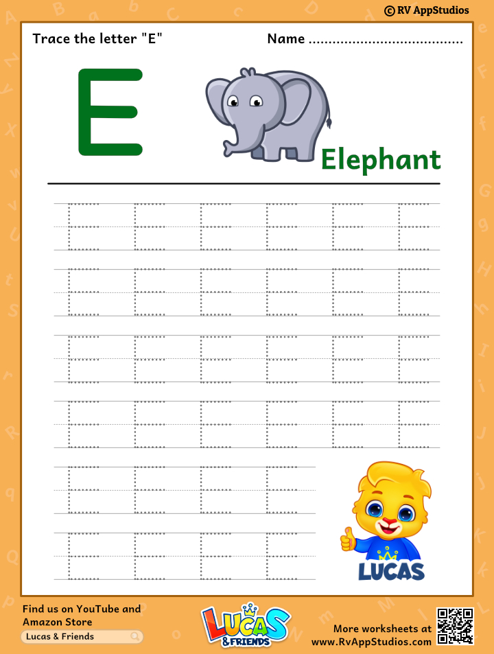 Free Printable Worksheet For Kids Trace Uppercase Letter E